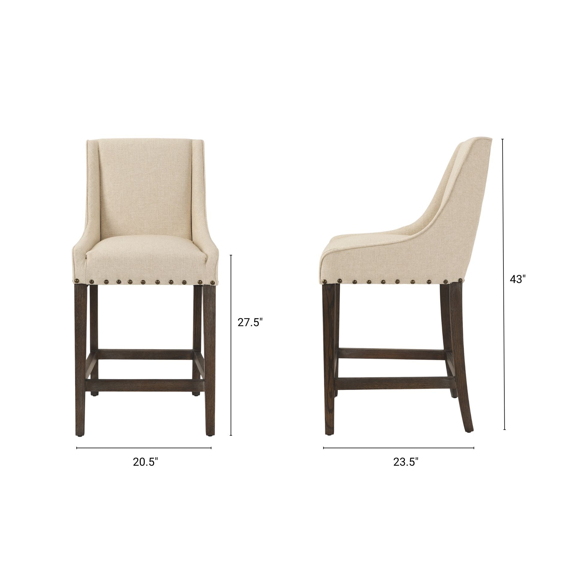 Kensington Upholstered Seat Bar Counter Stool Medium Brown Wood | Cream Upholstery - bar-stools