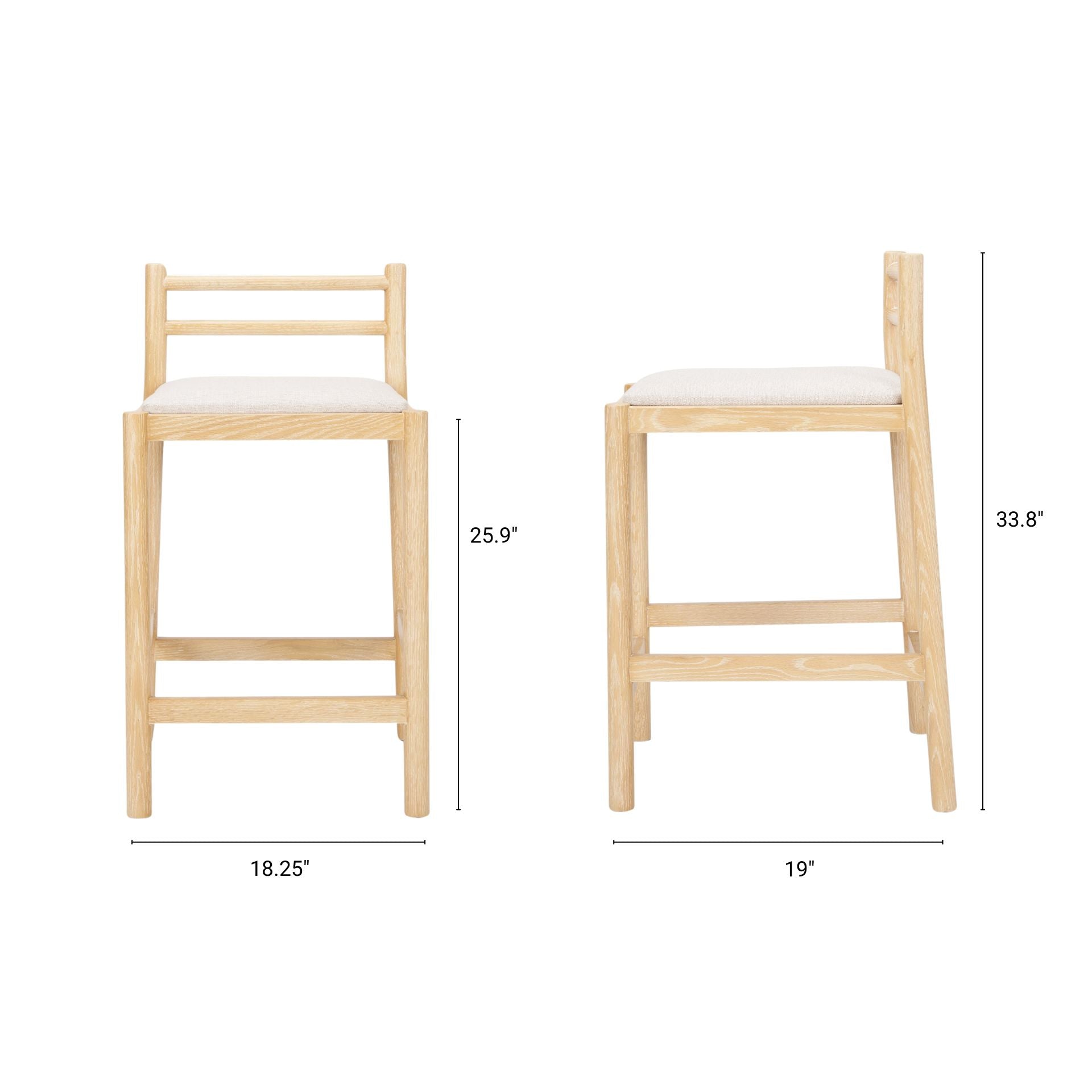 Sam Upholstered Seat Counter Stool Light Brown Wood | Beige Fabric - bar-stools