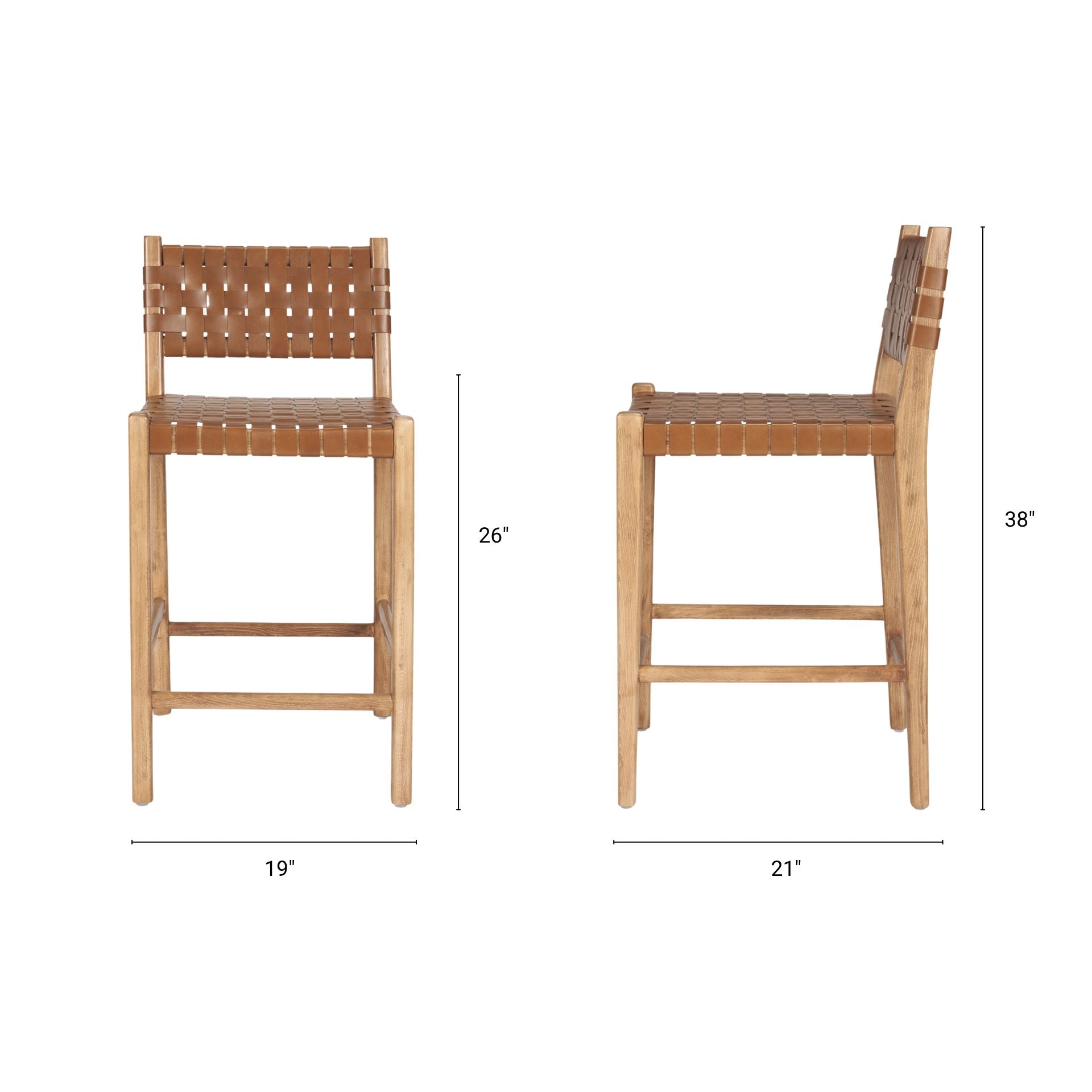 Shane Leather Seat Bar Counter Stool Brown Leather | Brown Wood - bar-stools