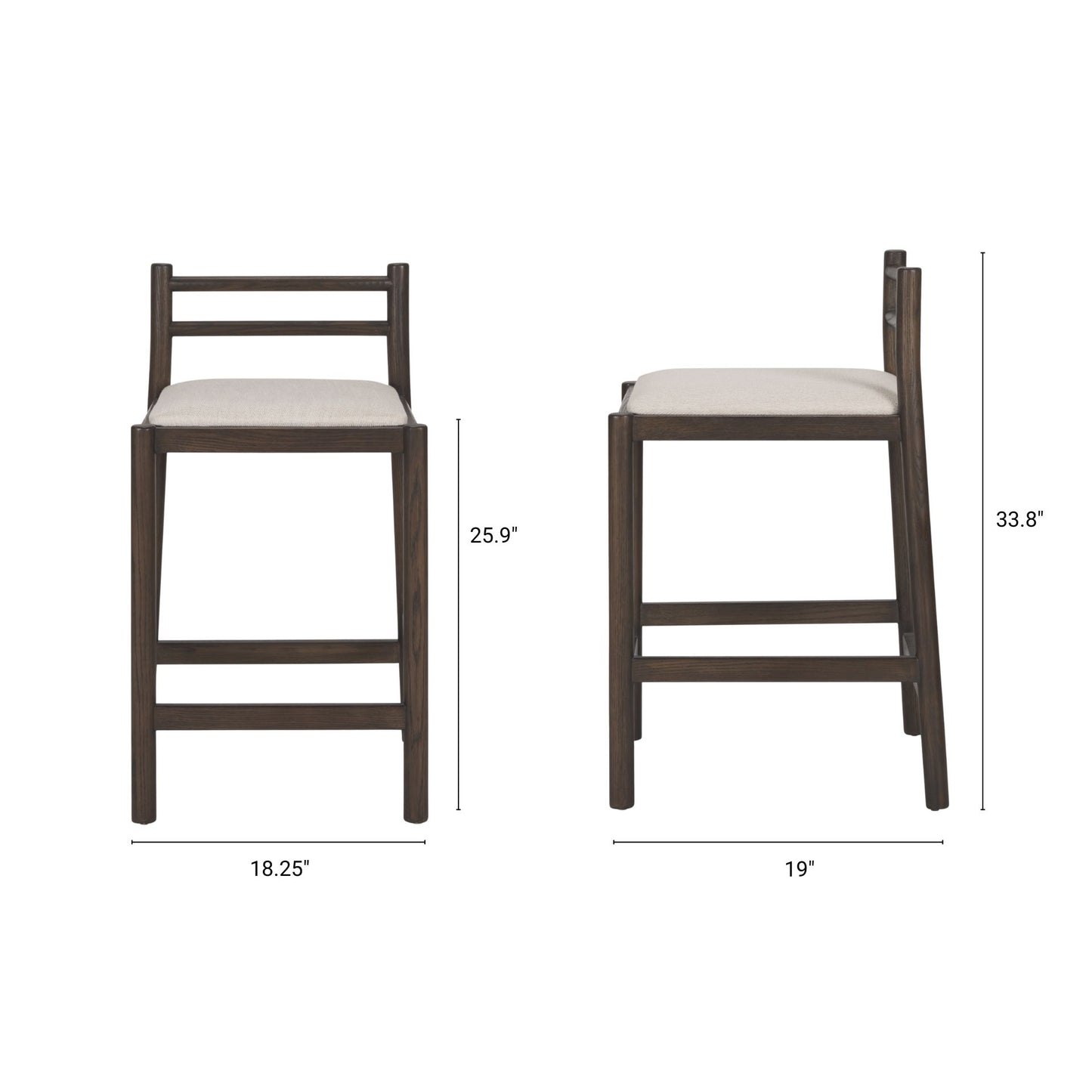 Sam Upholstered Seat Counter Stool Dark Brown Wood | Cream Fabric - bar-stools