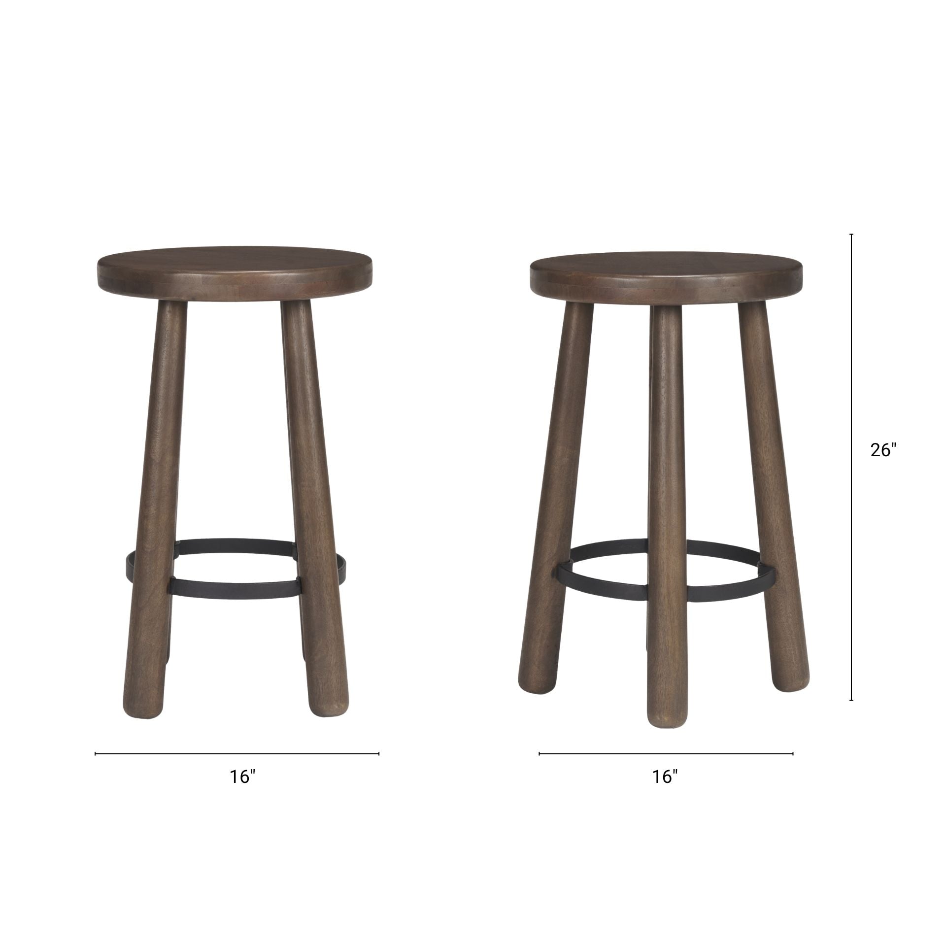 Weldon Wood Seat Counter Stool Dark Brown Wood | Black Metal - bar-stools