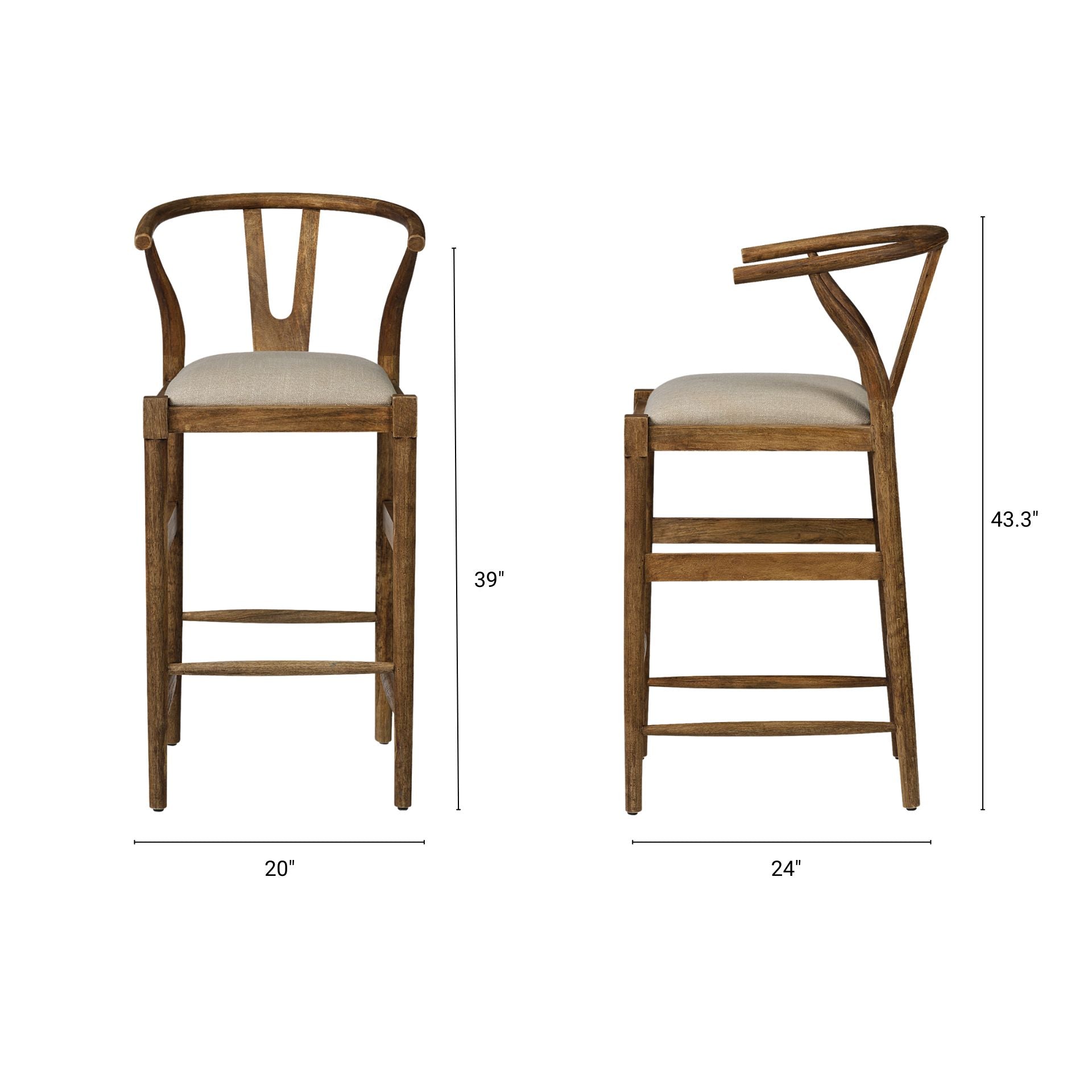 Trixie Upholstered Seat Bar Counter Stool Cream Fabric | Brown Wood | Bar - bar-stools