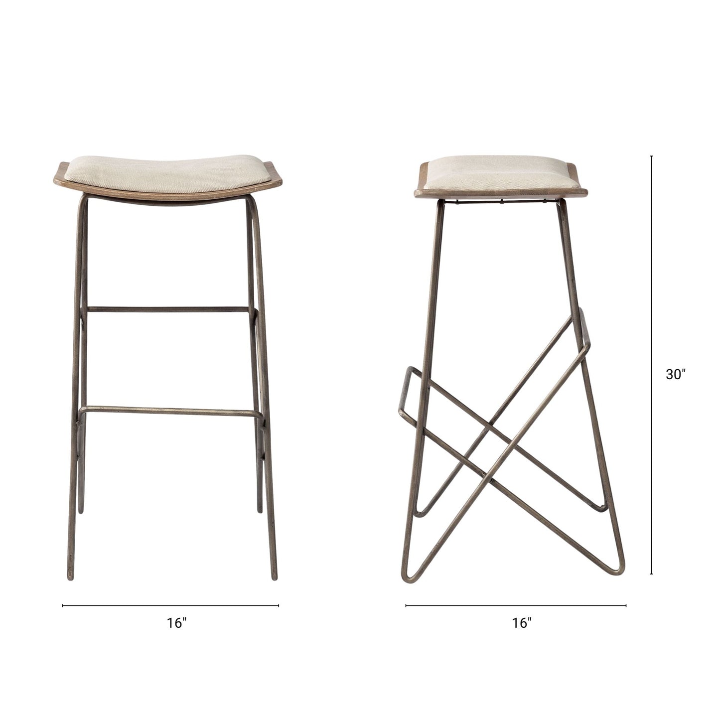 Katniss Upholstered Seat Bar Counter Stool Cream Fabric | Gold Metal | Bar - bar-stools