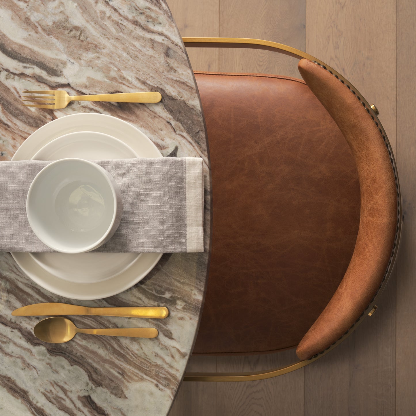 Hollyfield Leather Dining Chair Brown Leather | Gold Metal - dining-chairs