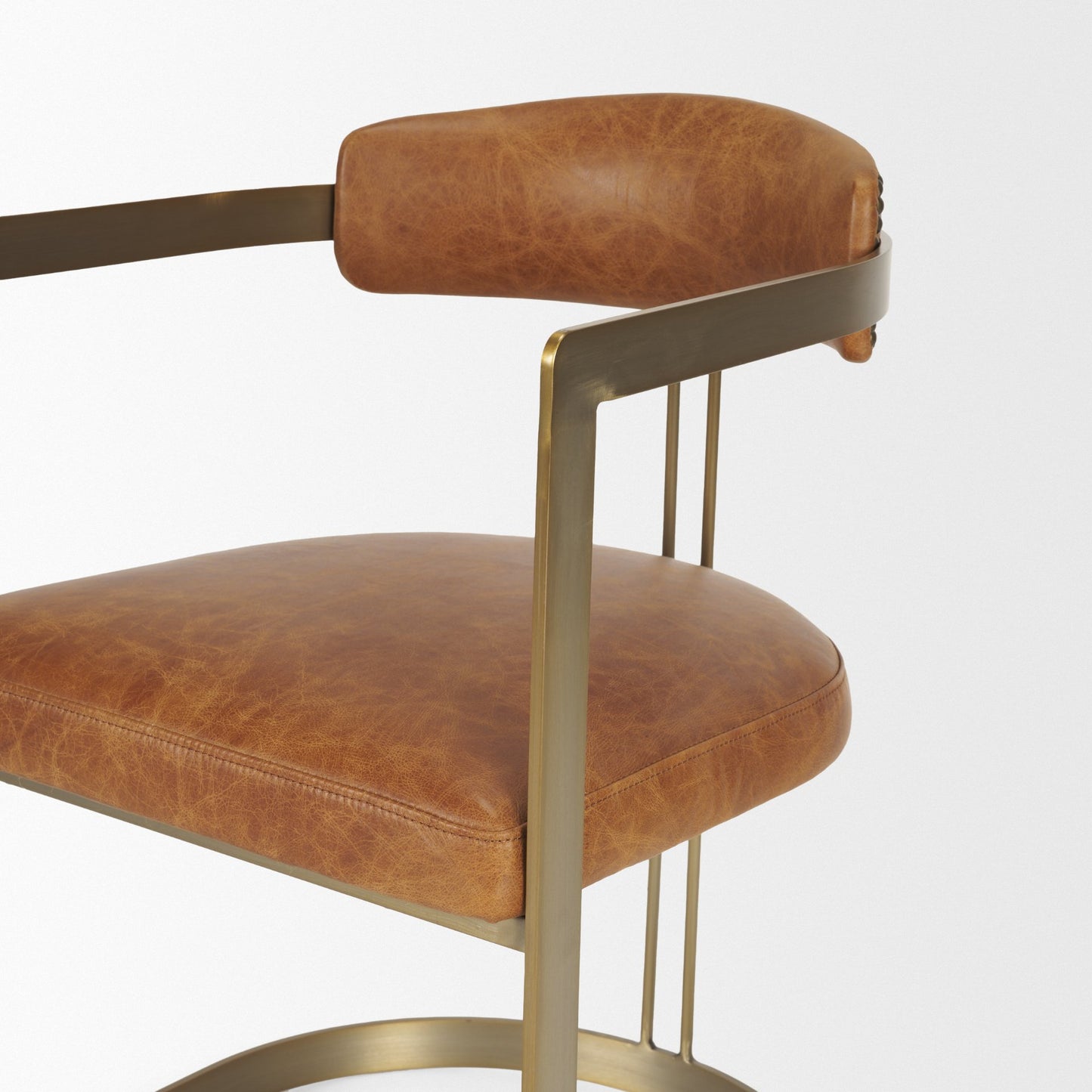 Hollyfield Leather Dining Chair Brown Leather | Gold Metal - dining-chairs