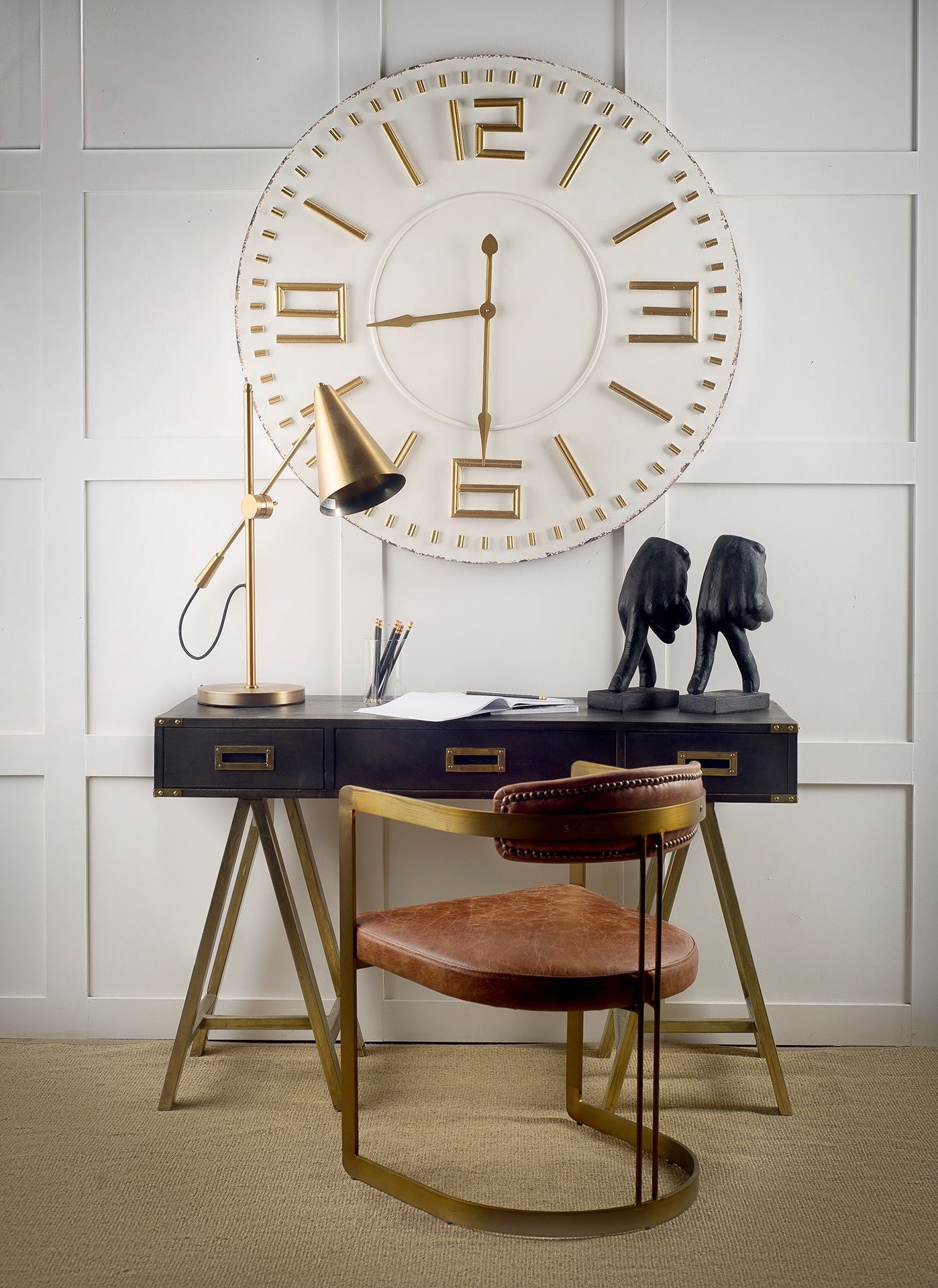 Hollyfield Leather Dining Chair Brown Leather | Gold Metal - dining-chairs