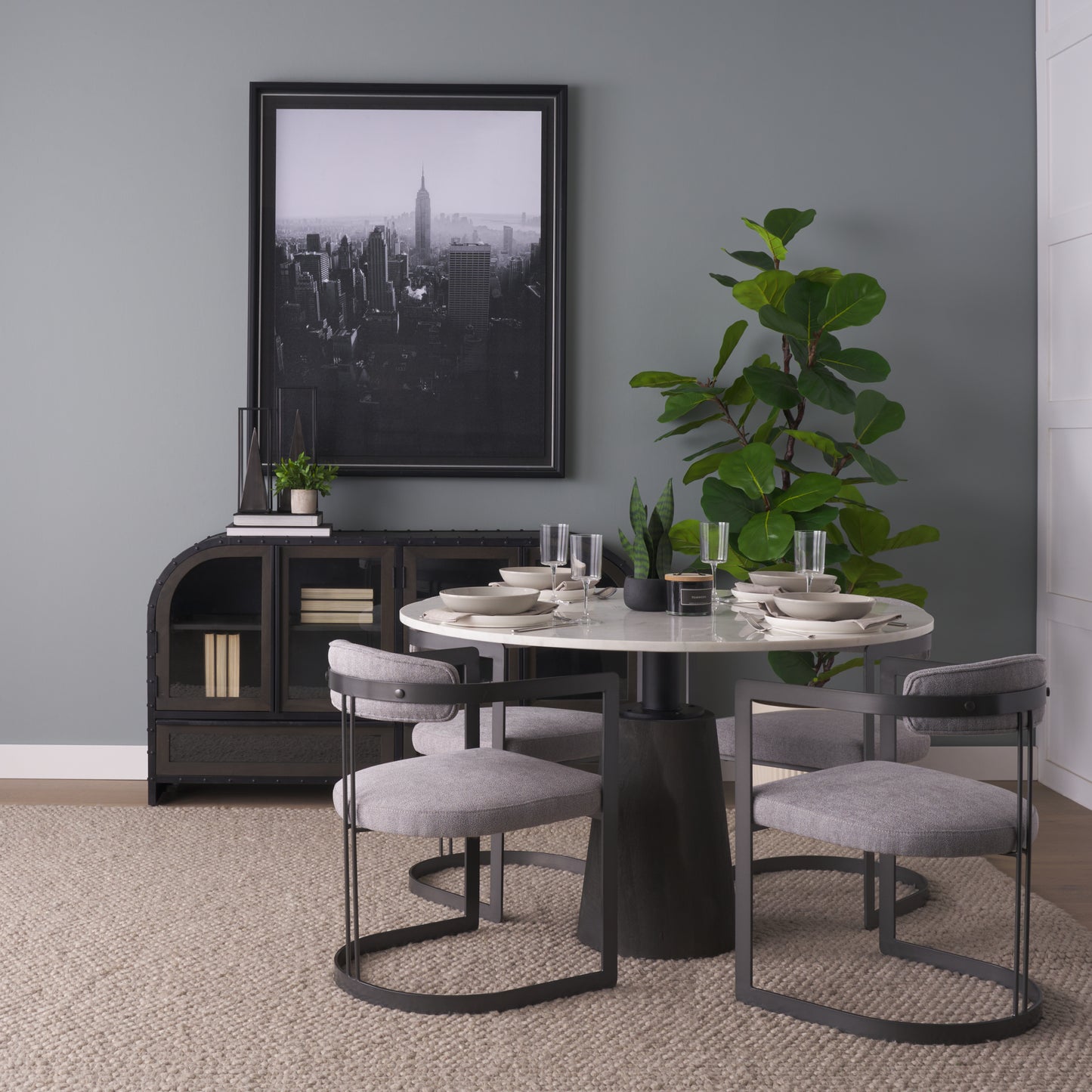 Hollyfield Upholstered Dining Chair Gray Fabric | Black Metal - dining-chairs