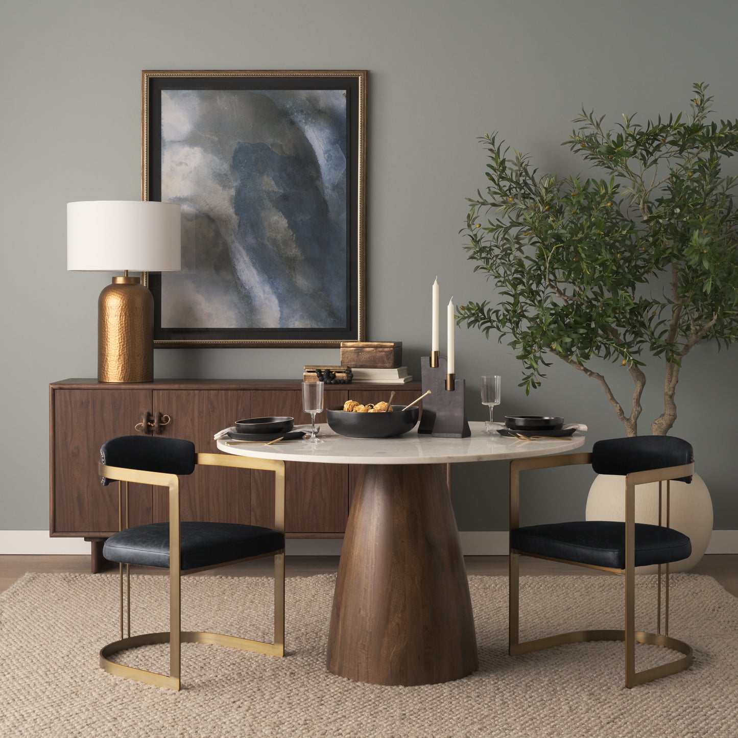 Hollyfield Leather Dining Chair Black Leather | Gold Metal - dining-chairs