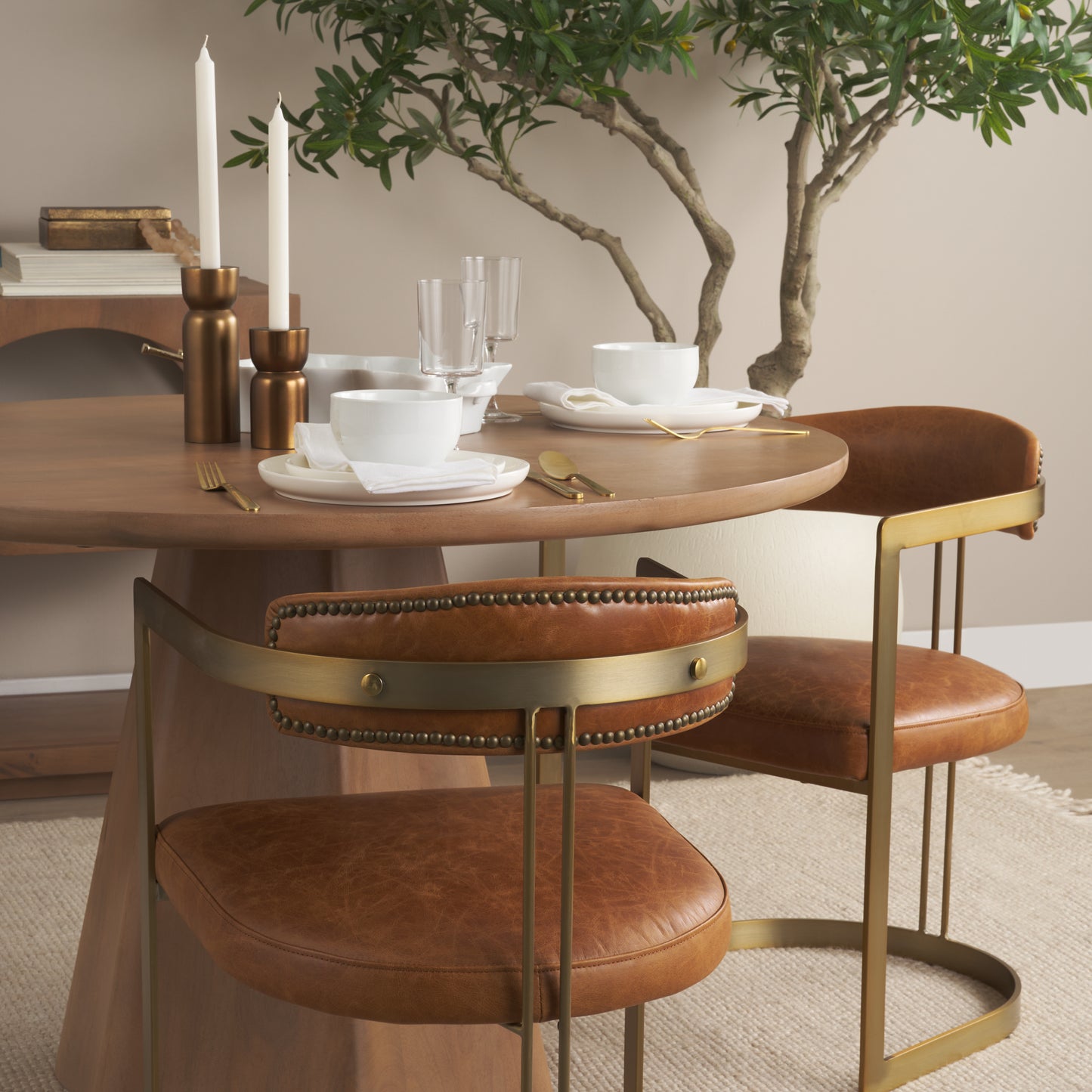 Hollyfield Leather Dining Chair Brown Leather | Gold Metal - dining-chairs