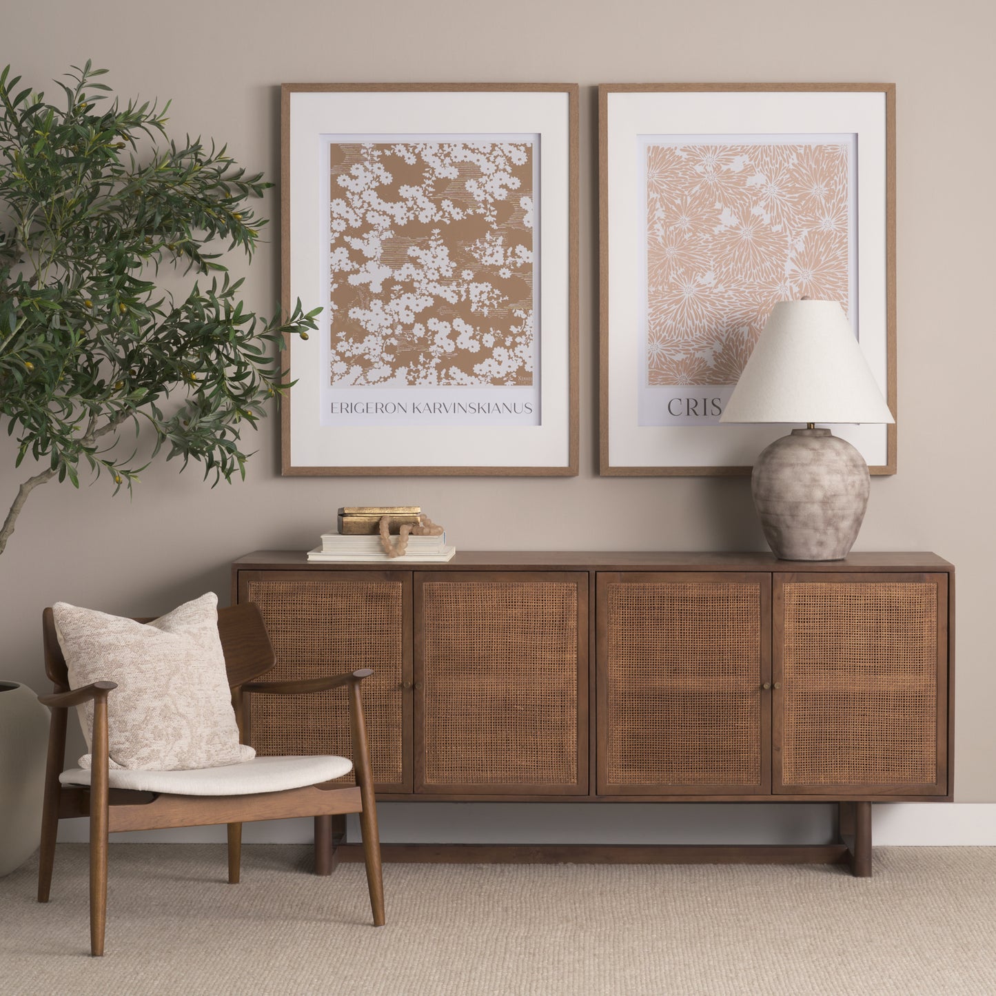 Grier Sideboard Medium Brown Wood | Cane Accent - sideboards-and-buffets