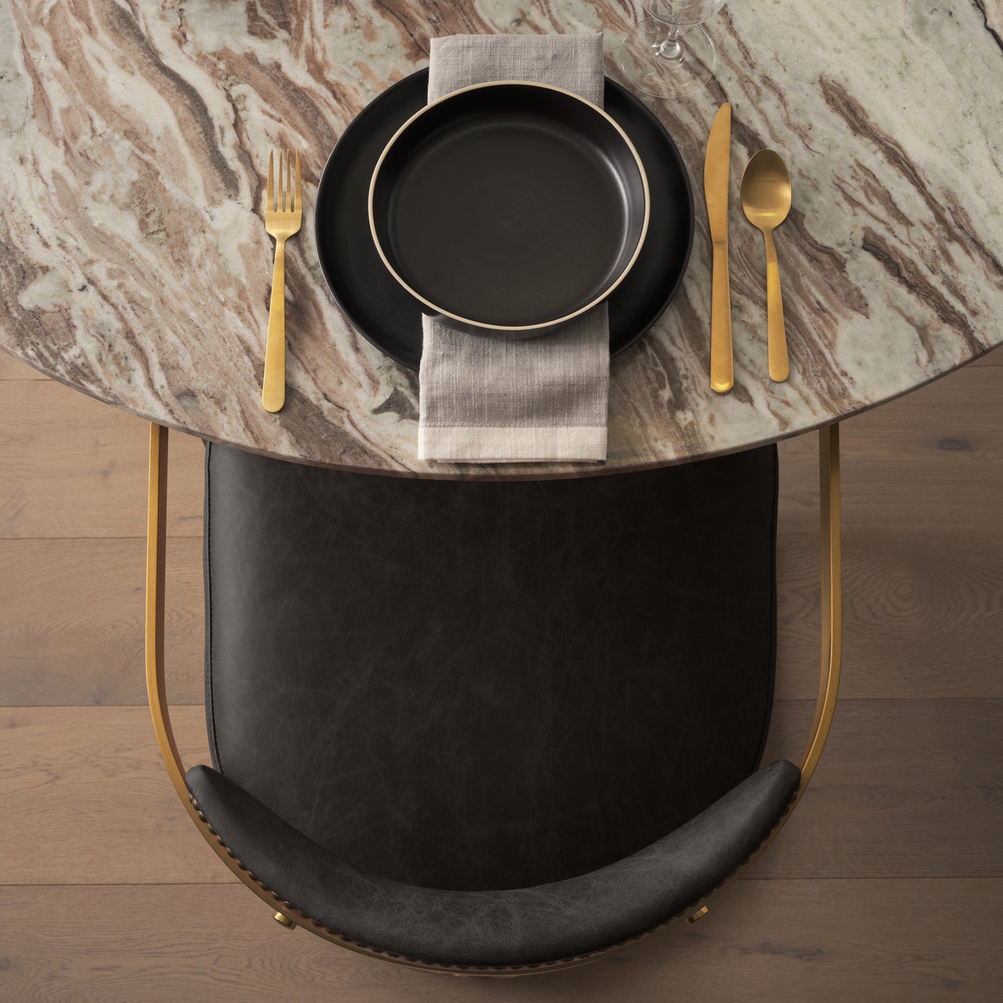 Hollyfield Leather Dining Chair Black Leather | Gold Metal - dining-chairs