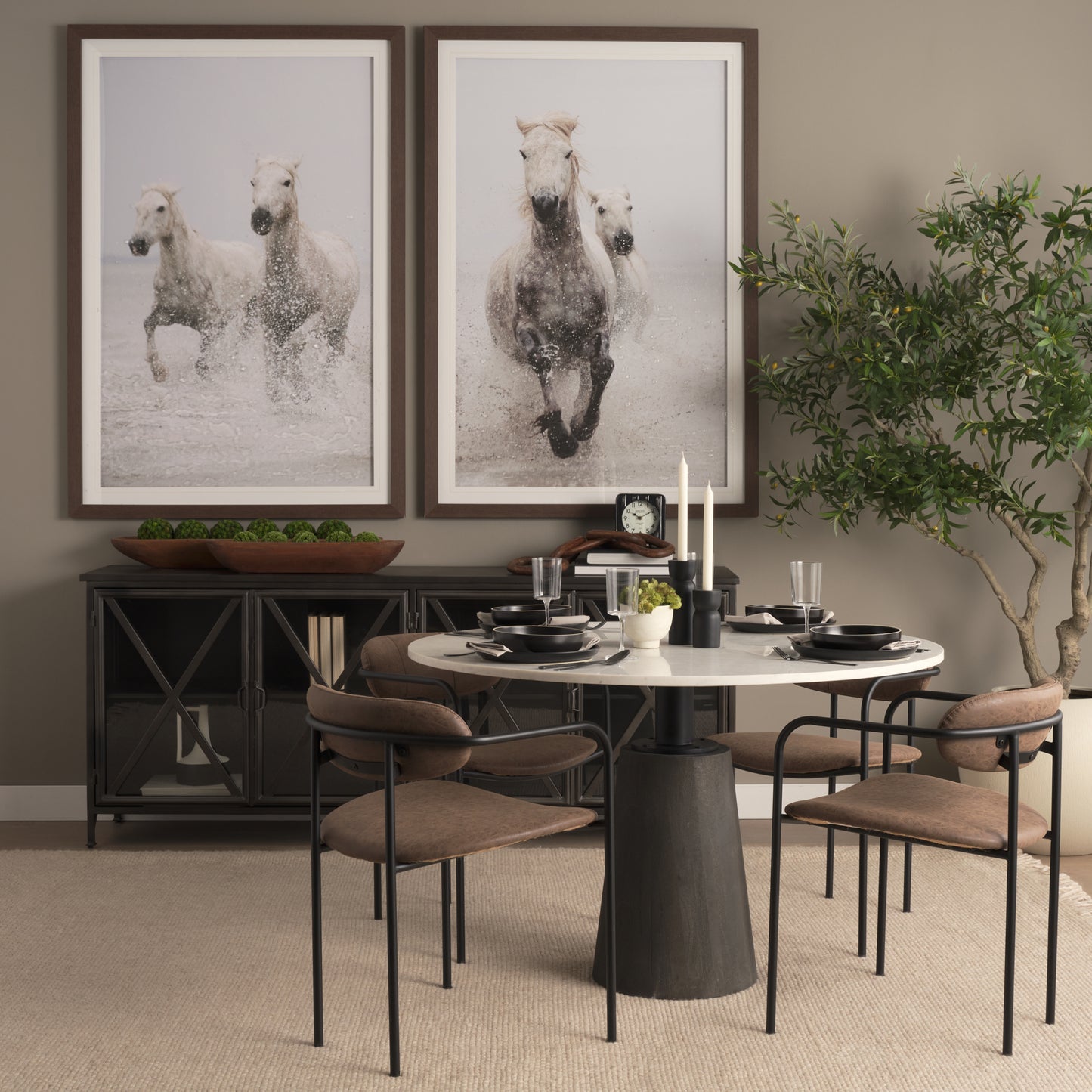 Parker Leather Dining Chair Black Metal | Brown Faux Leather - dining-chairs
