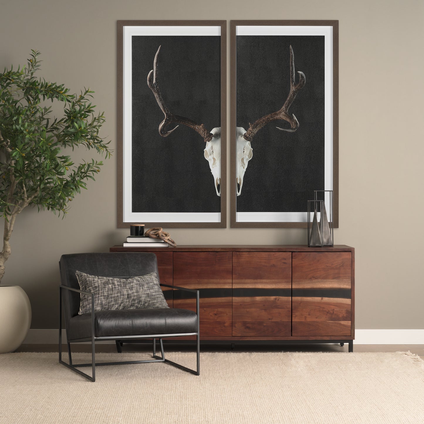 Stratton Leather Accent Chair Gunmetal | Aged Black Leather - accent-chairs