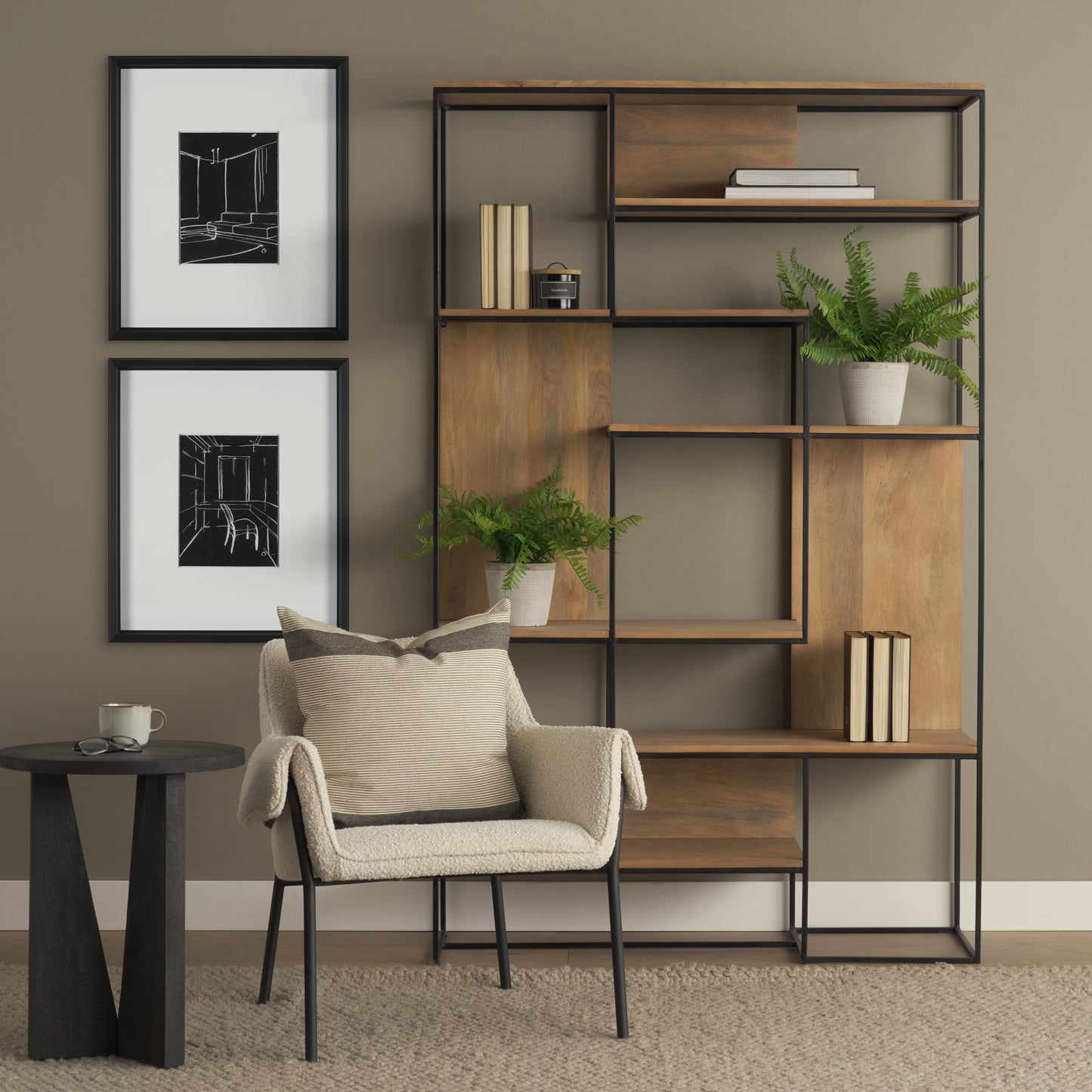 Morris 6 Tier Shelving Unit Brown Wood | Black Metal - shelving