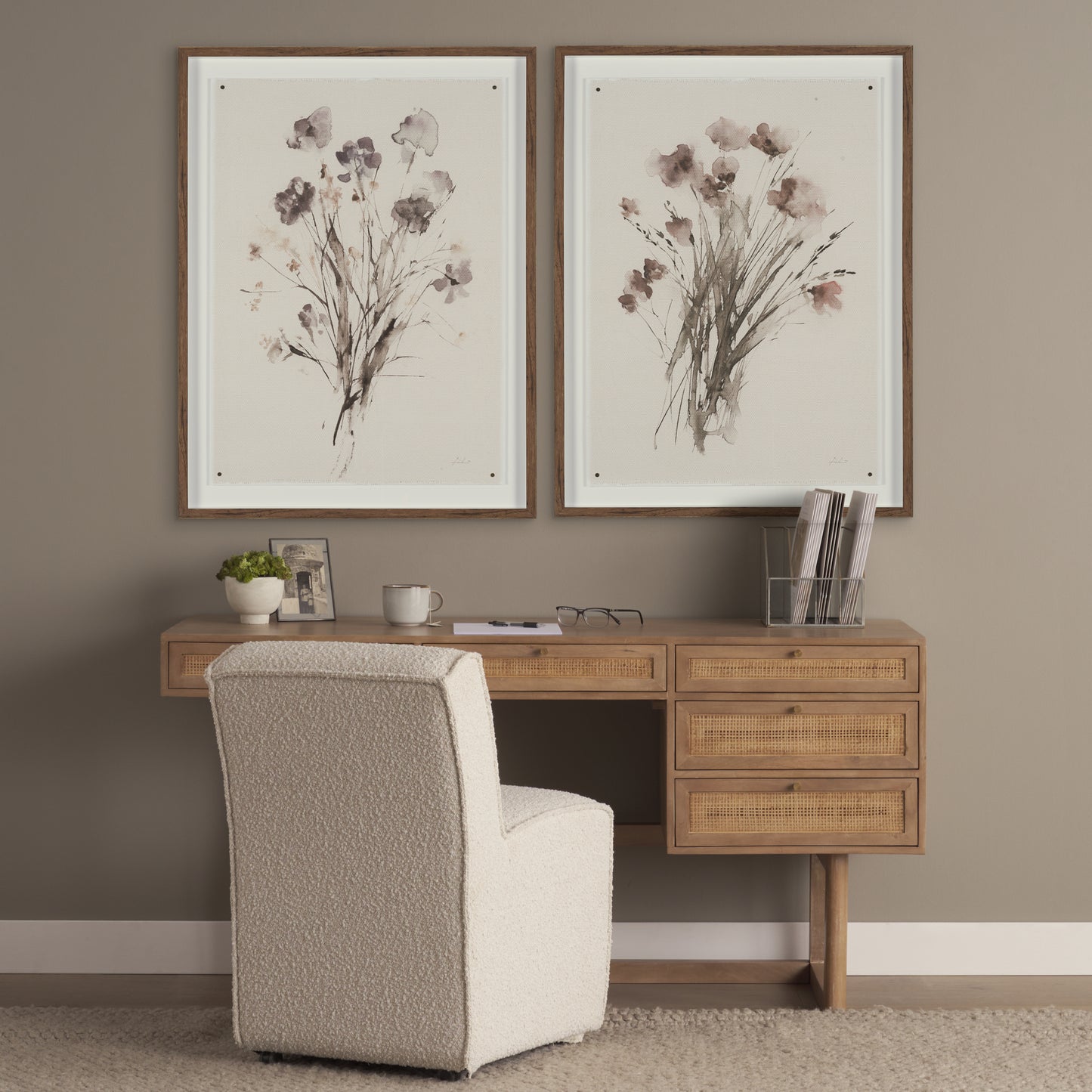 Grier Office Desk Light Brown Wood | Cane Accent - office