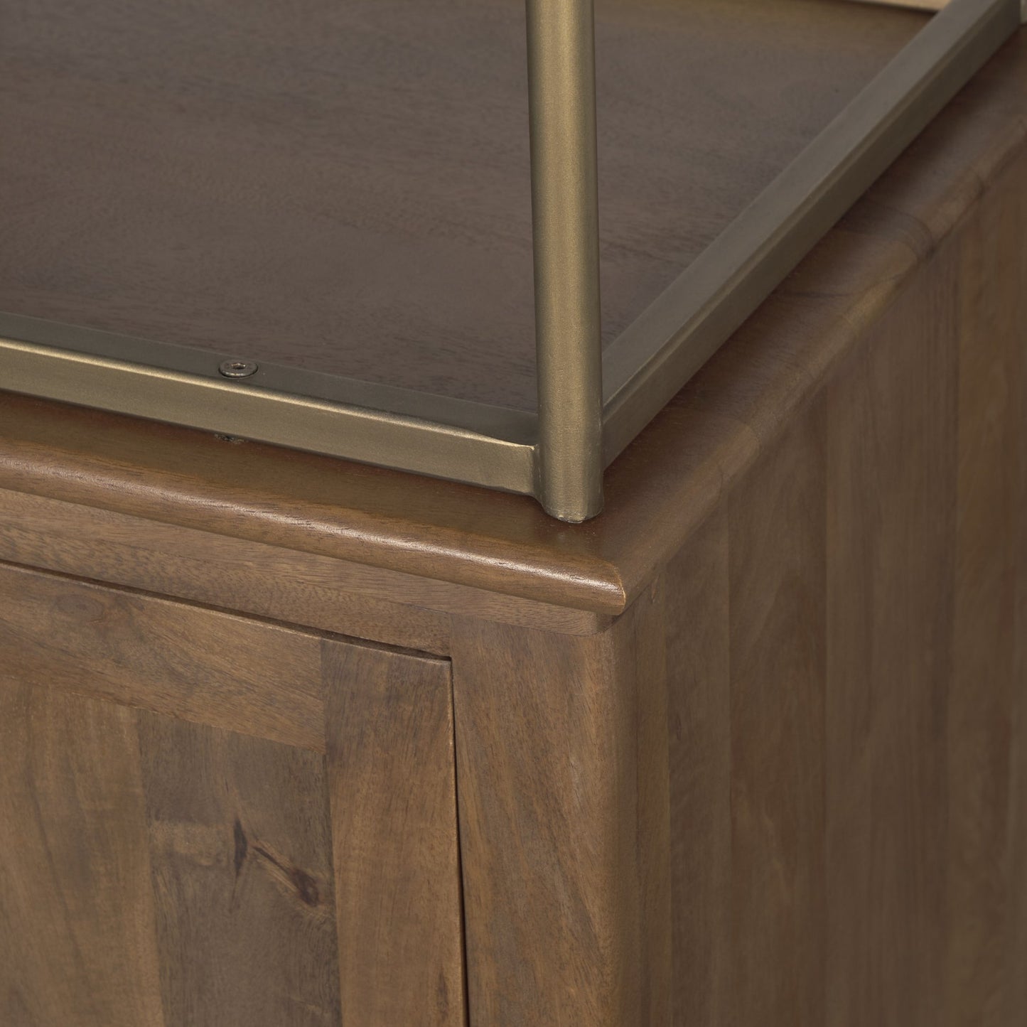 Baron 4-Door Dark Brown Wood w/ Antique Brass Metal Open Shelving Unit