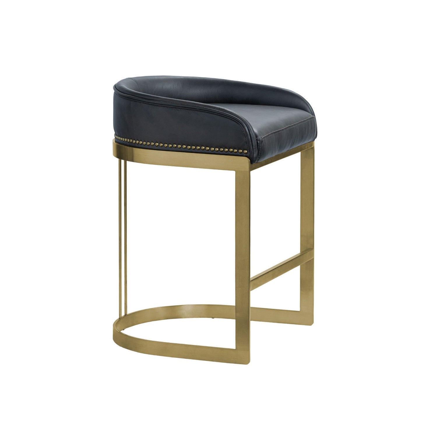 Hollyfield Black Leather Seat Gold Metal Base Counter Stool