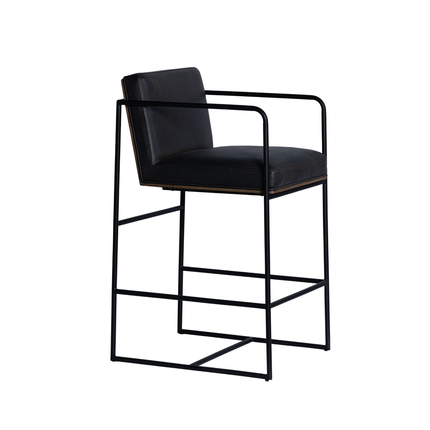 Stamford 36" Total Height Black Leather Seat w/ Wood Back Metal Counter Stool