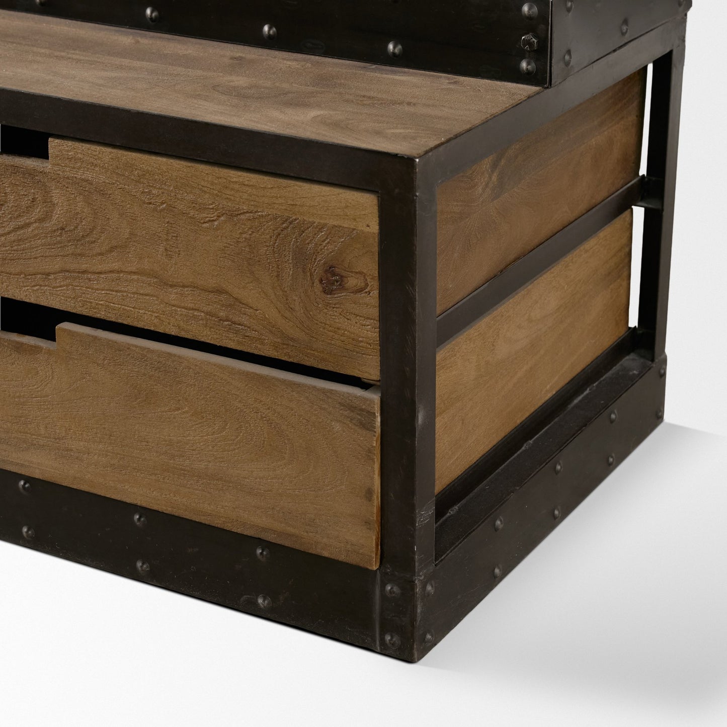 Brodie VII 32L x 22W x 94H Brown Wood Gun-Metal Bracing Four Shelf Shelving Unit