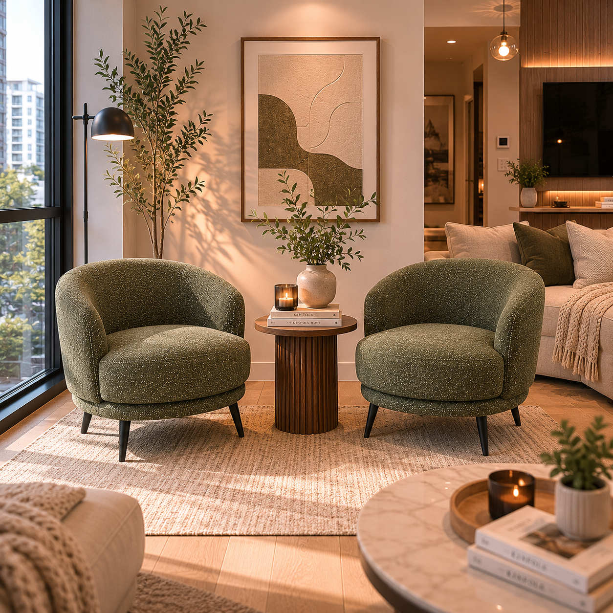 Runa Swivel Accent Chair-Green