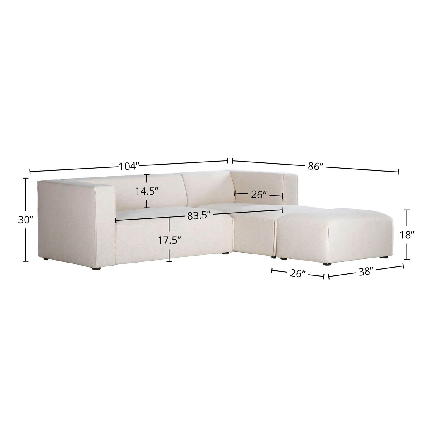 Premium Small Right Modular Sectional w/ Ottoman