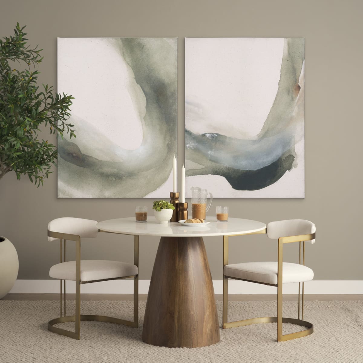 Allyson Dining Table White Marble | Medium Brown Wood - dining-table