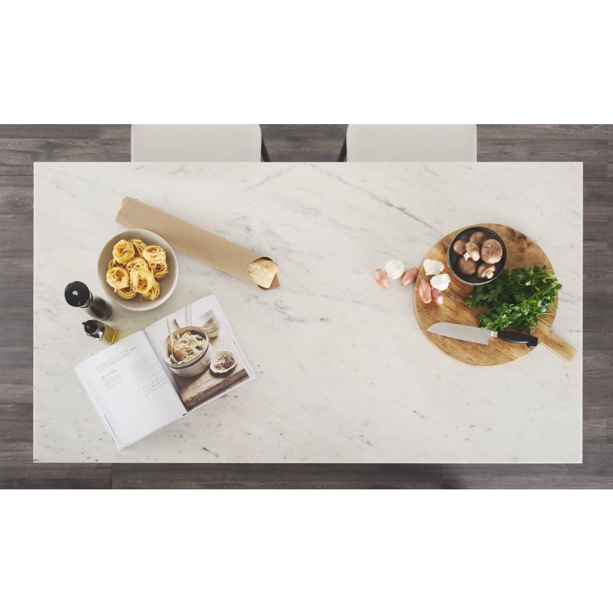 Amika Kitchen Island Black Metal | White Marble - kitchen-islands