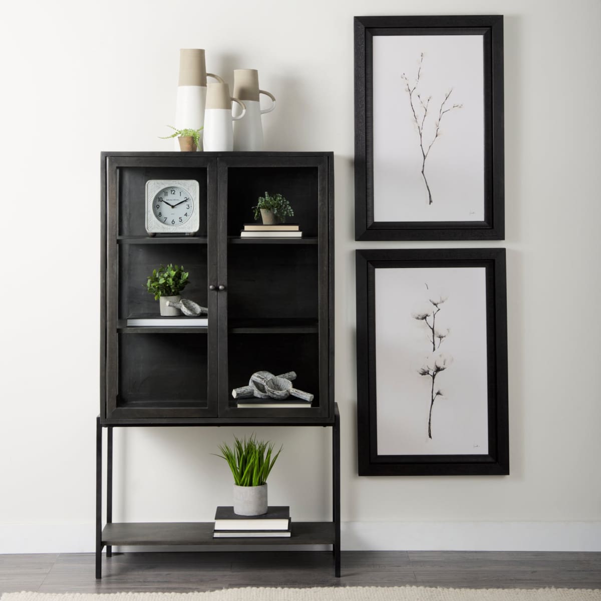 Arelius Cabinet Dark Brown Wood | Black Metal - cabinets