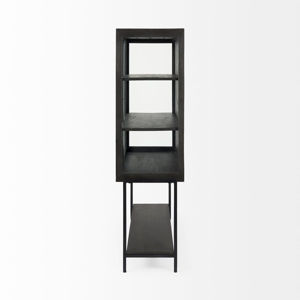 Arelius Cabinet Dark Brown Wood | Black Metal - cabinets