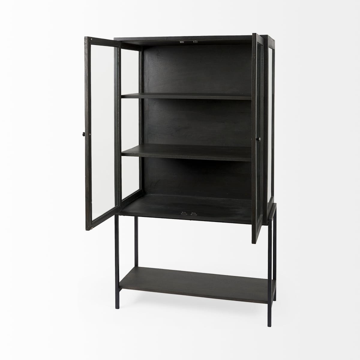 Arelius Cabinet Dark Brown Wood | Black Metal - cabinets