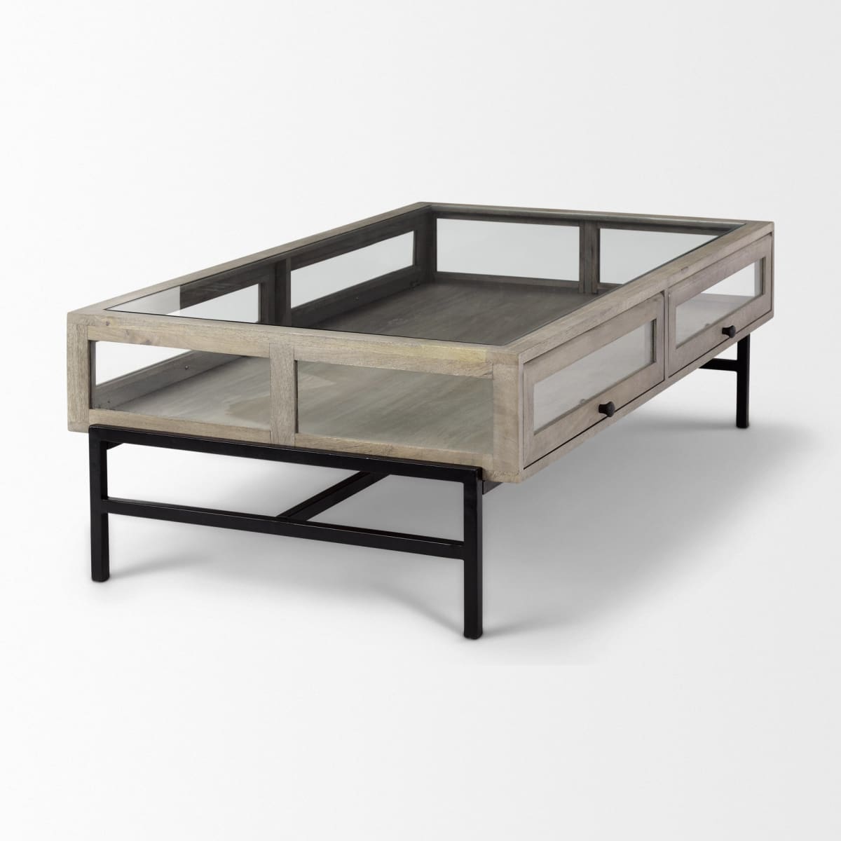 Arelius Coffee Table %7C Rectangular Gray Wood | Black Metal | Rectangular - coffee-tables