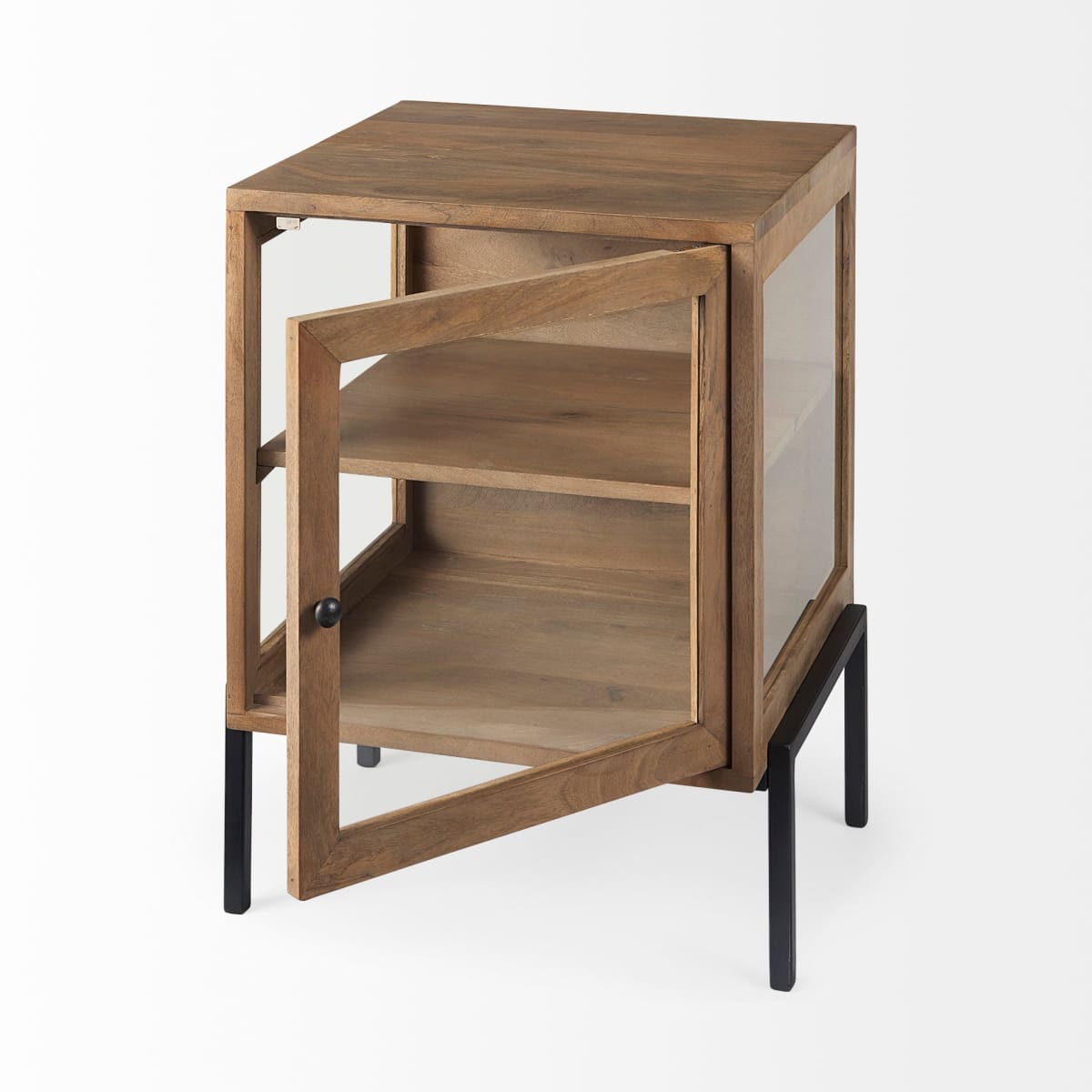 Arelius End Side Table Light Brown Wood | Black Metal - end-and-side-tables