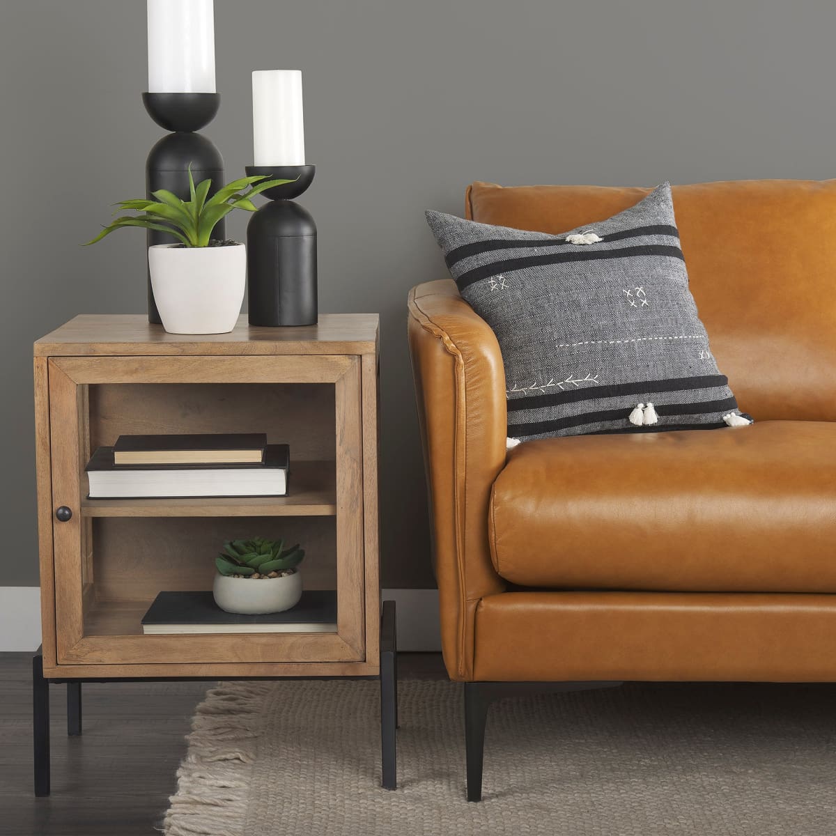 Arelius End Side Table Light Brown Wood | Black Metal - end-and-side-tables