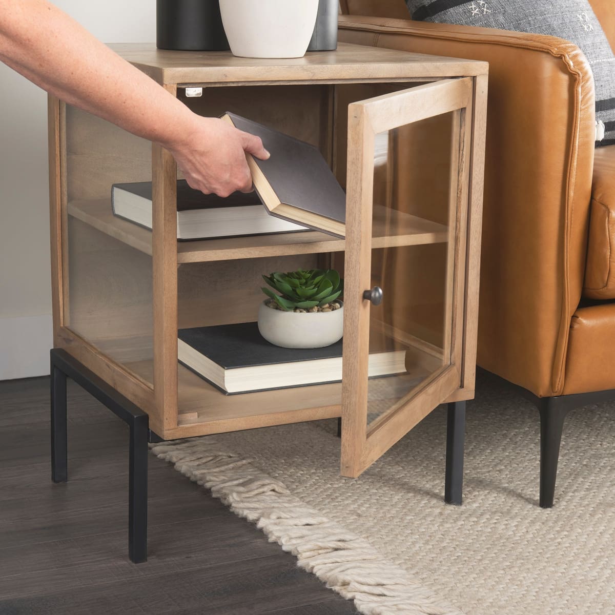 Arelius End Side Table Light Brown Wood | Black Metal - end-and-side-tables