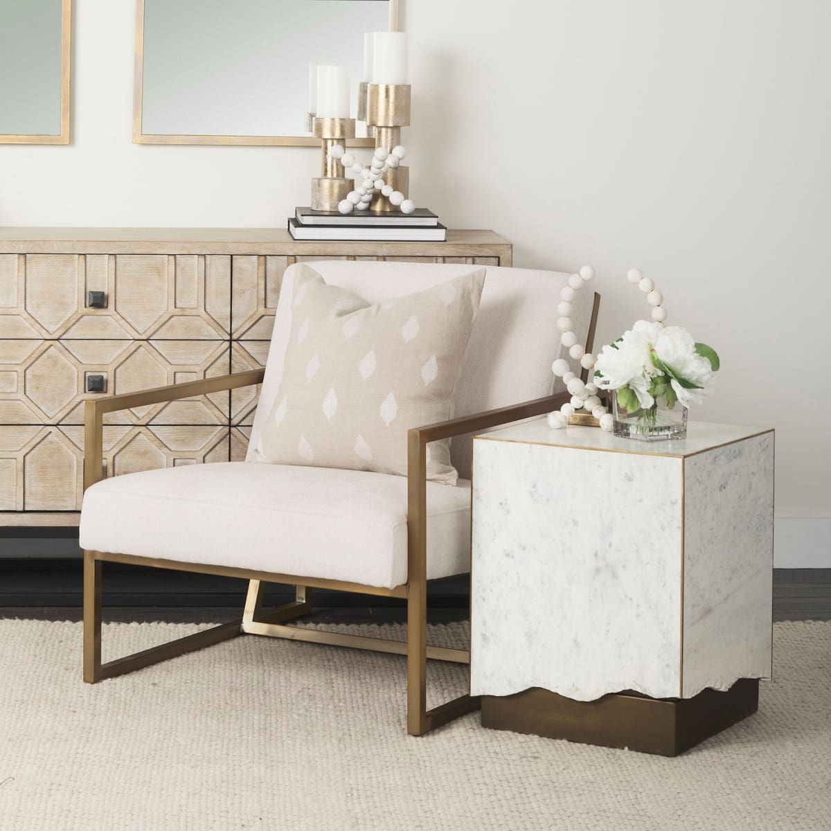 Armelle Accent Chair Cream Fabric | Gold Metal - accent-chairs