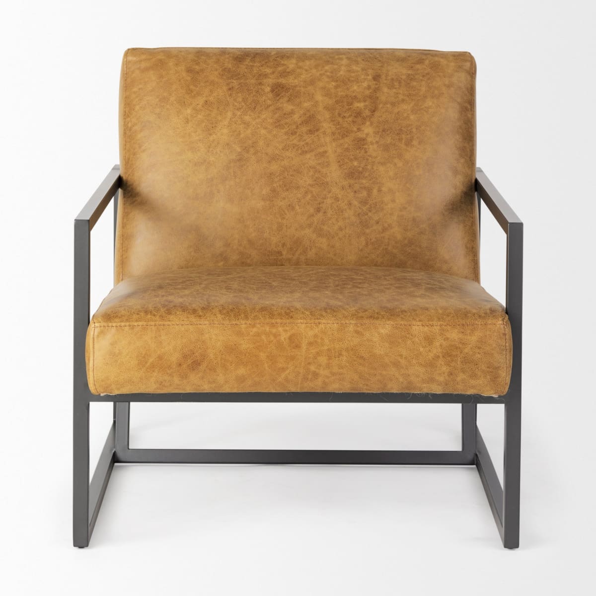 Armelle Leather Accent Chair Brown Leather | Gray Metal - accent-chairs