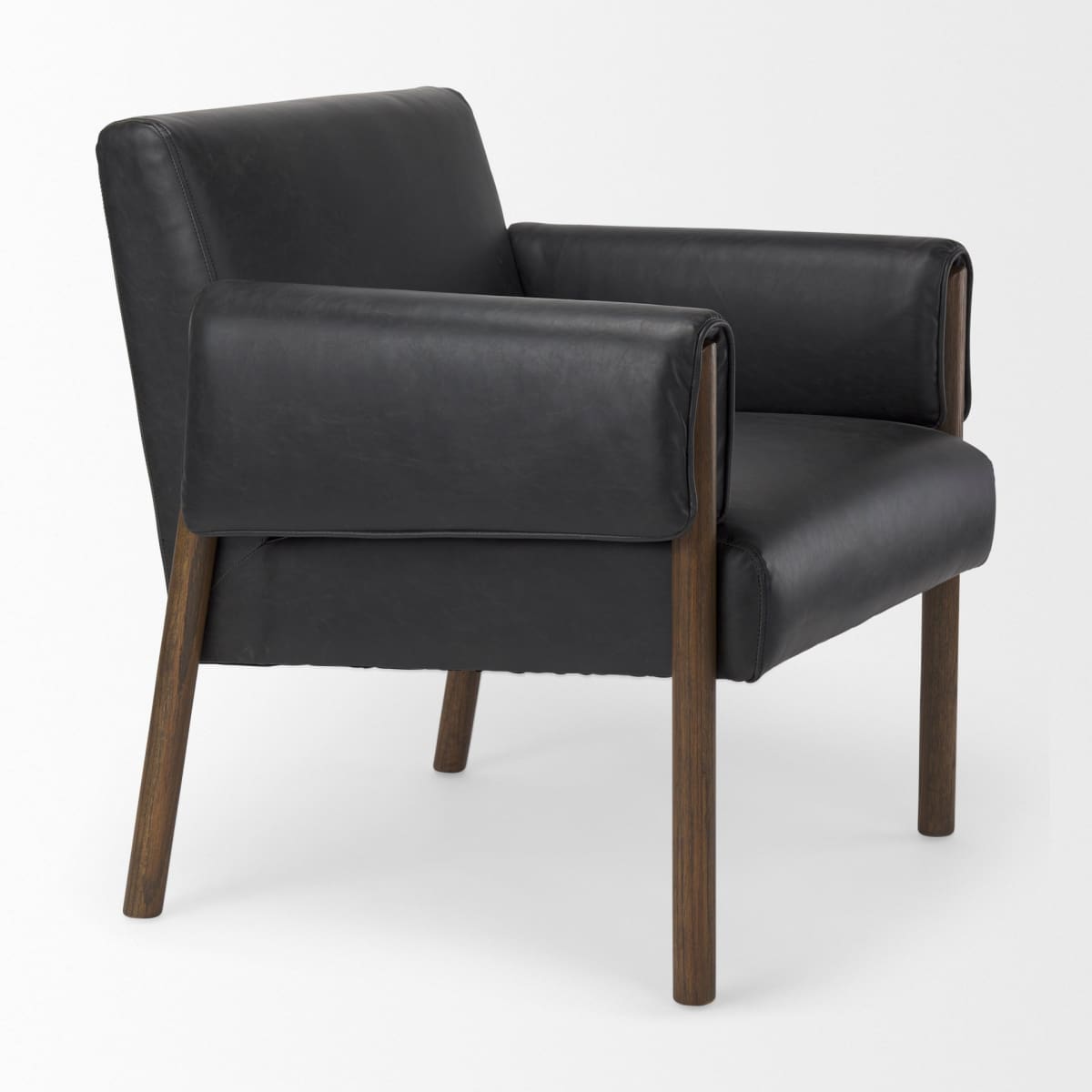 Ashton Accent Chair Black Faux Leather | Dark Brown Wood - accent-chairs