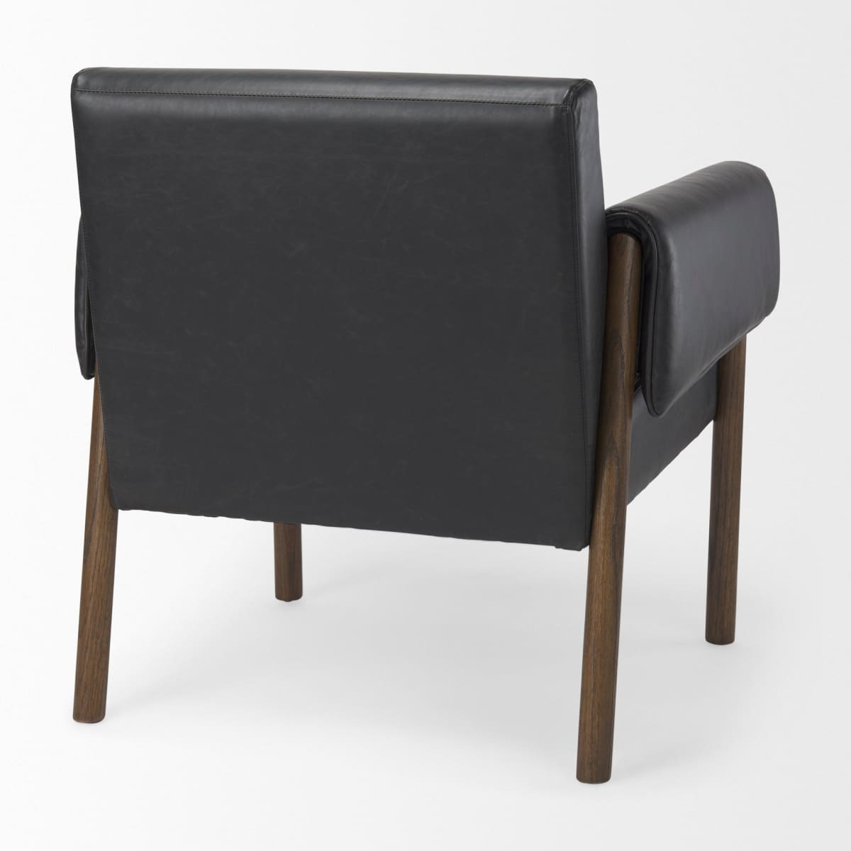 Ashton Accent Chair Black Faux Leather | Dark Brown Wood - accent-chairs