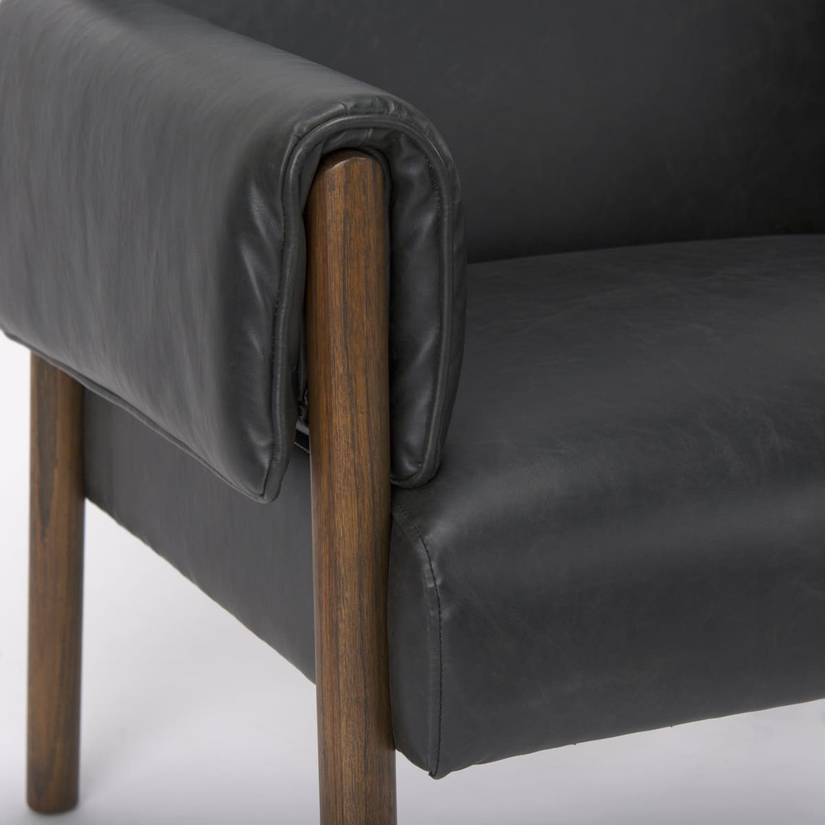 Ashton Accent Chair Black Faux Leather | Dark Brown Wood - accent-chairs