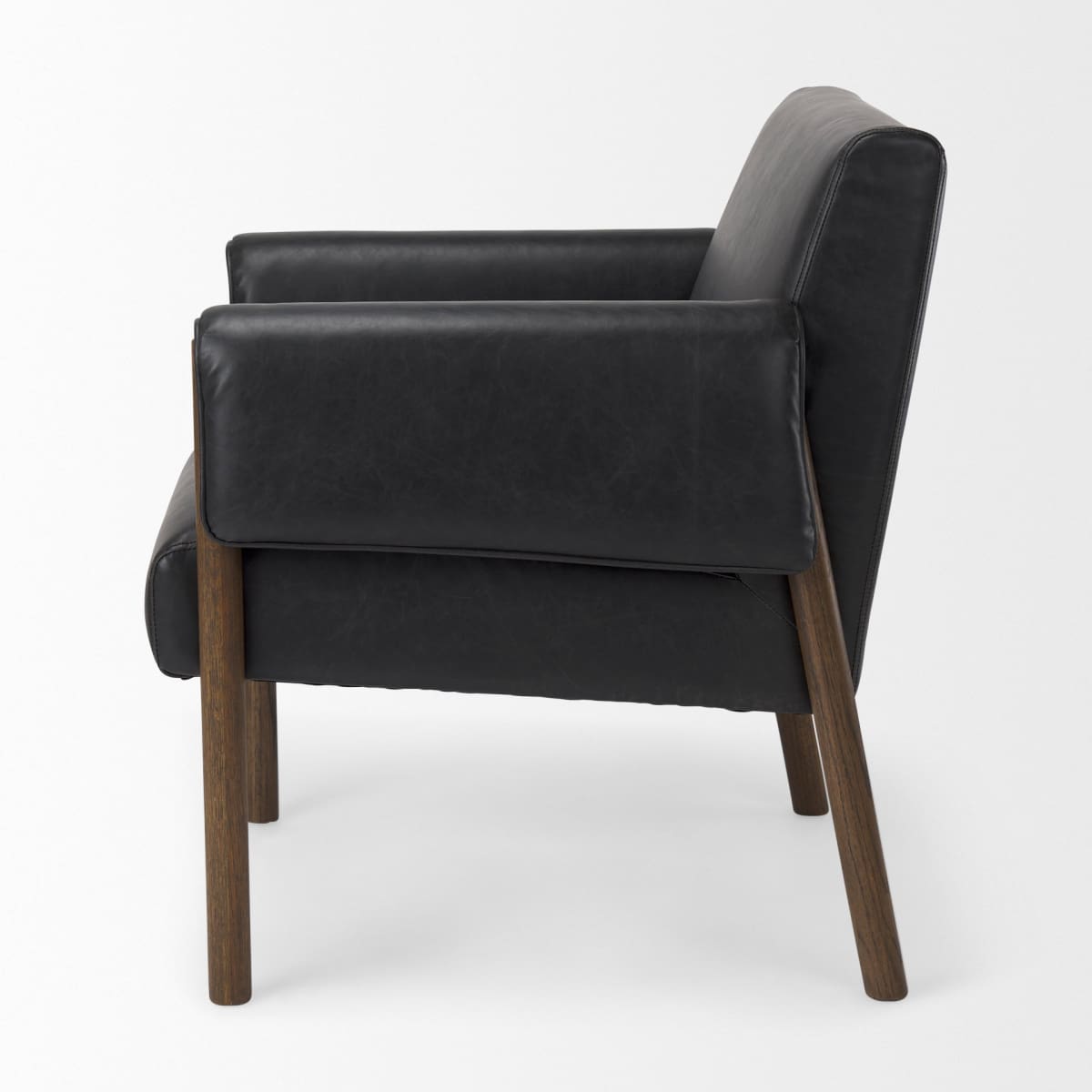 Ashton Leather Accent Chair Black Faux Leather | Dark Brown Wood - accent-chairs