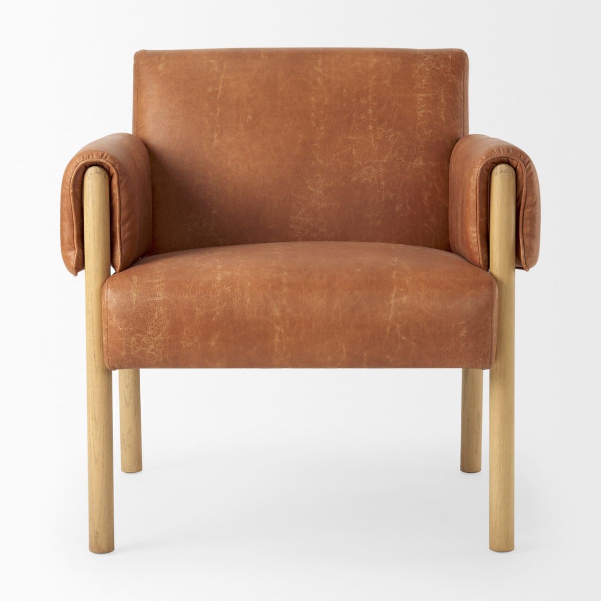 Ashton Leather Accent Chair Brown Faux Leather | Light Wood - accent-chairs