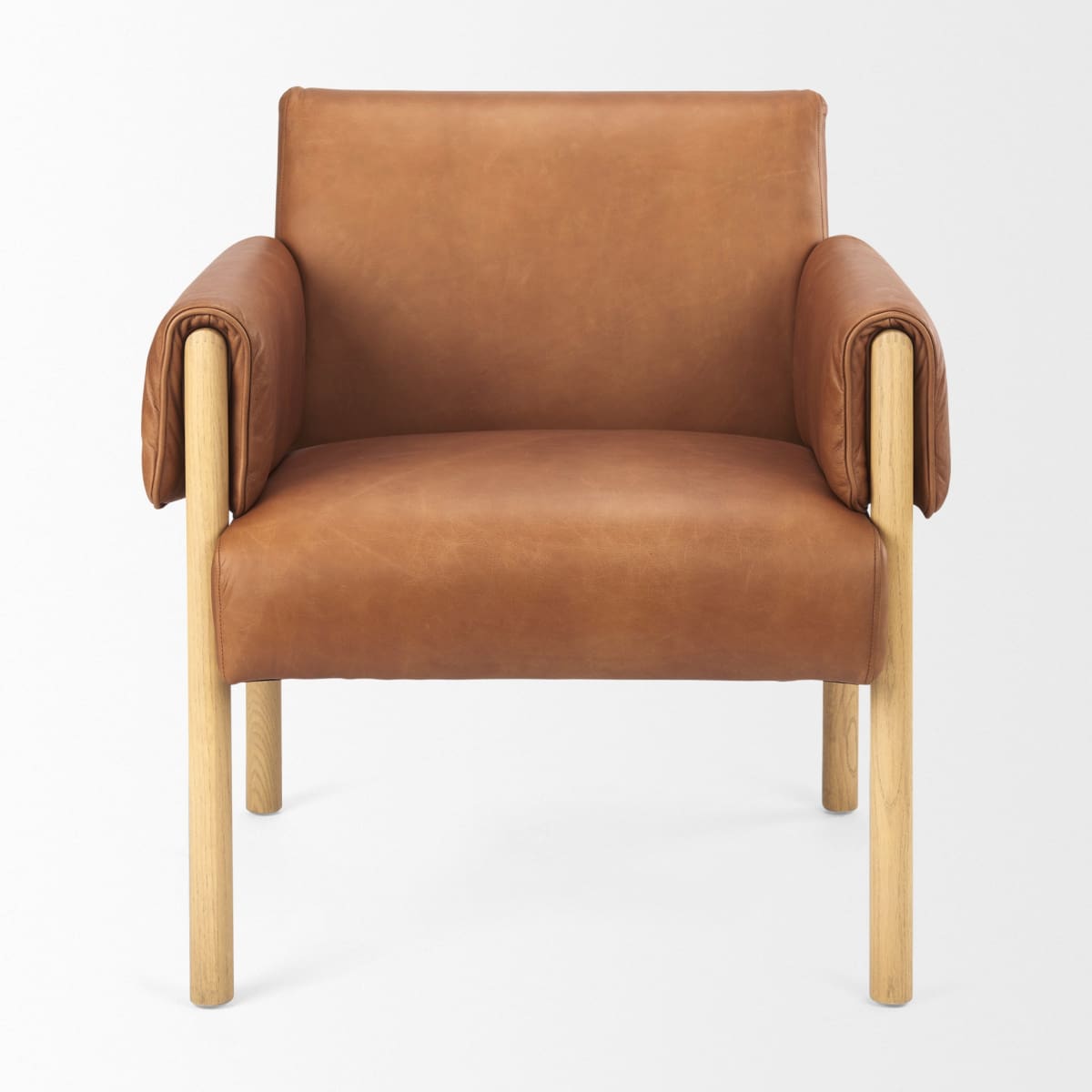 Ashton Leather Accent Chair Brown Leather | Light Wood - accent-chairs