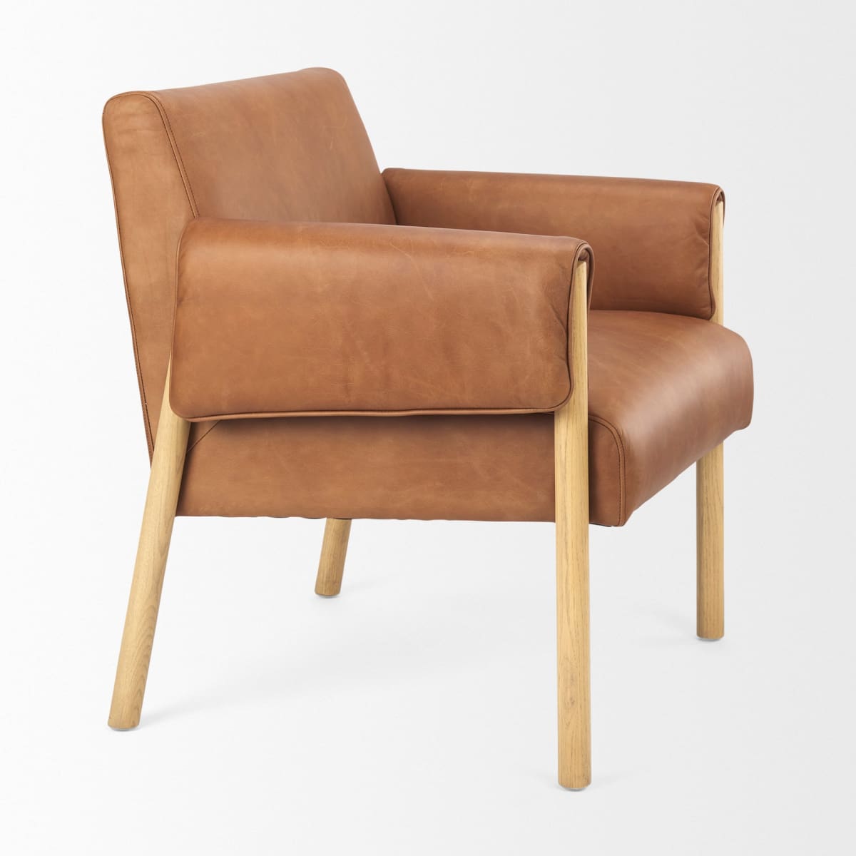 Ashton Leather Accent Chair Brown Leather | Light Wood - accent-chairs
