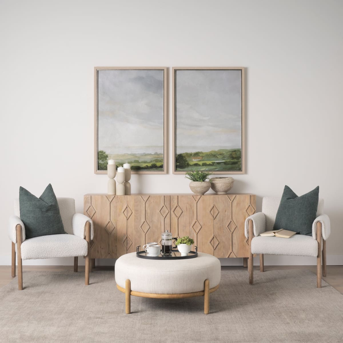 Ashton Upholstered Accent Chair Cream Bouclé Fabric | Medium Brown Wood - accent-chairs