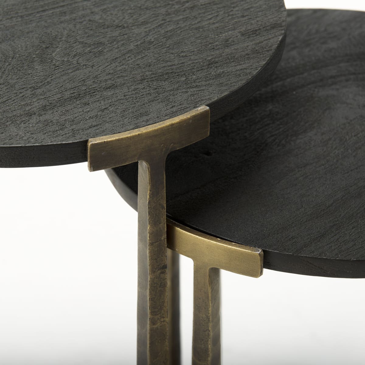 Atticus Accent Table Black Wood | Antiqued Gold Hammered Metal | Set of 2 Nesting - accent-tables