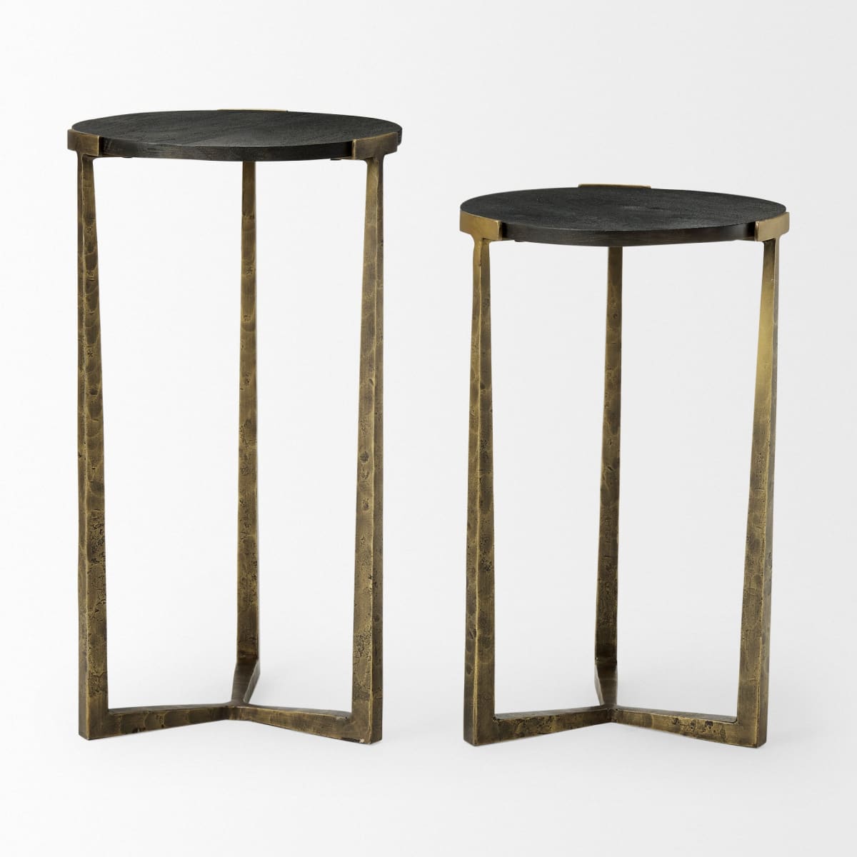 Atticus Accent Table Black Wood | Antiqued Gold Hammered Metal | Set of 2 Nesting - accent-tables