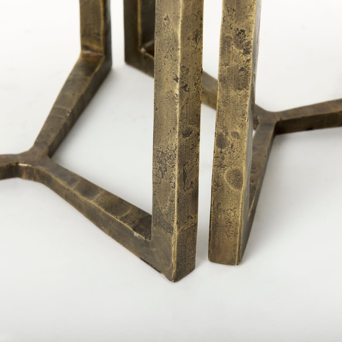 Atticus Accent Table Black Wood | Antiqued Gold Hammered Metal | Set of 2 Nesting - accent-tables