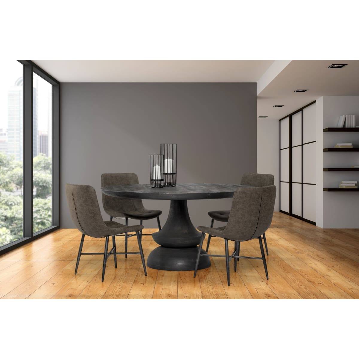 Barrow Dining Chair Brown Faux Leather | Black Metal - dining-chairs