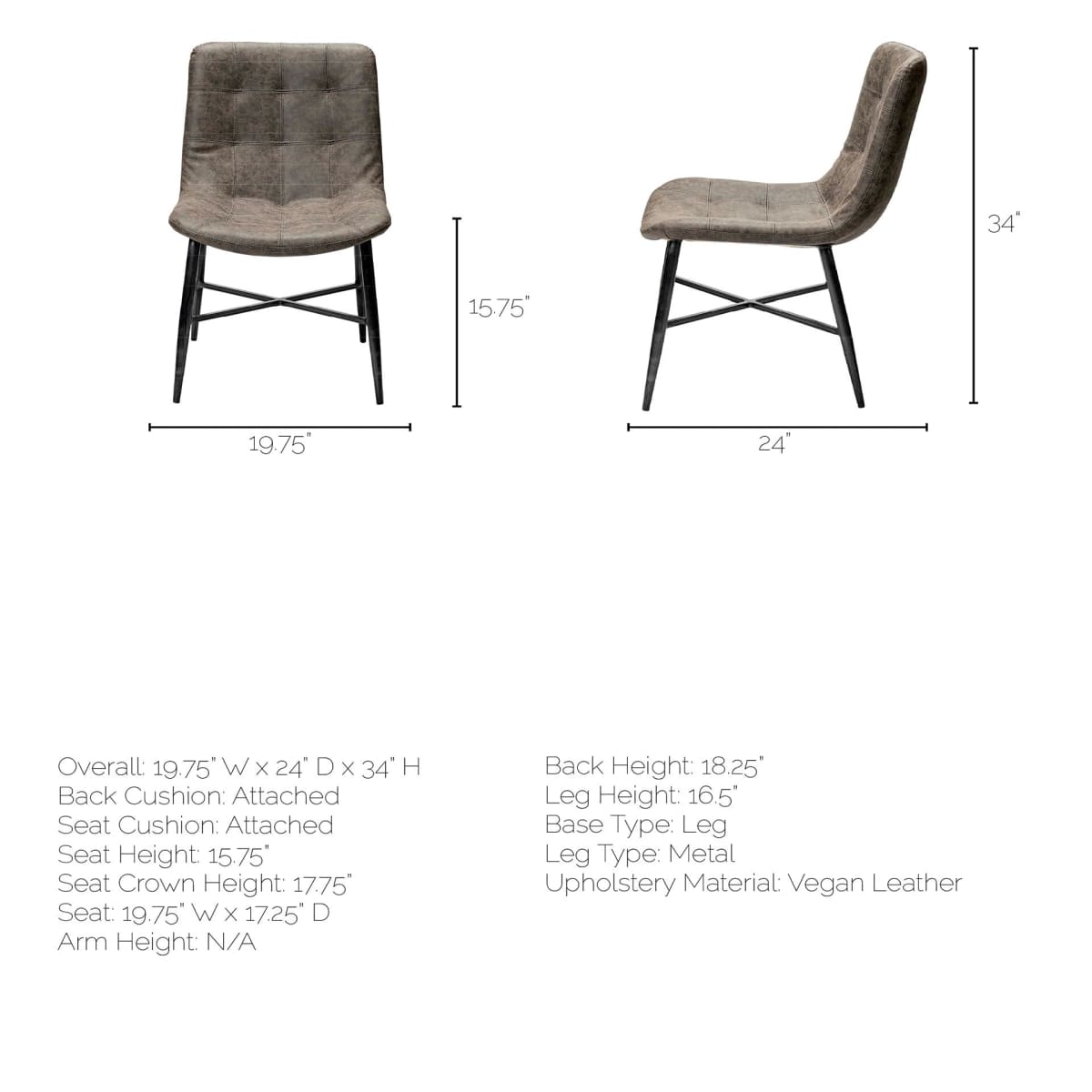 Barrow Dining Chair Brown Faux Leather | Black Metal - dining-chairs