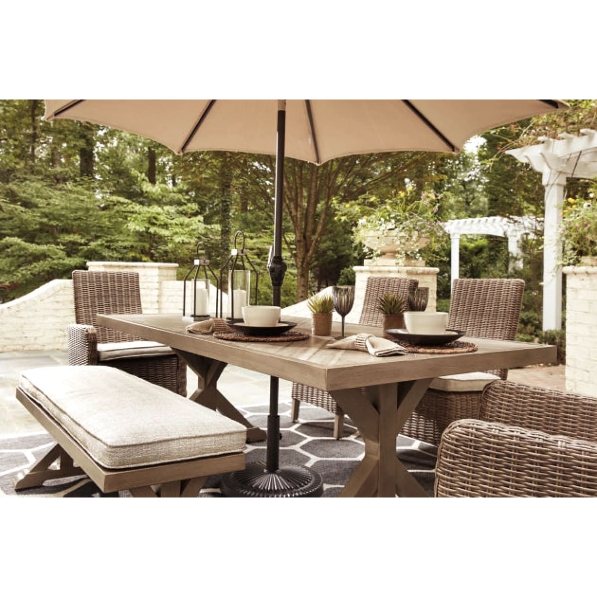 Beachcroft Dining Table Set with Umbrella Option - 42.38 W x 84.38 D x 29.5 H - Outdoor Sofa